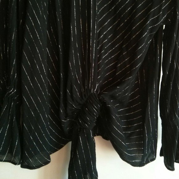 Black Metallic Striped Surplice Blouse - Picture 6 of 14